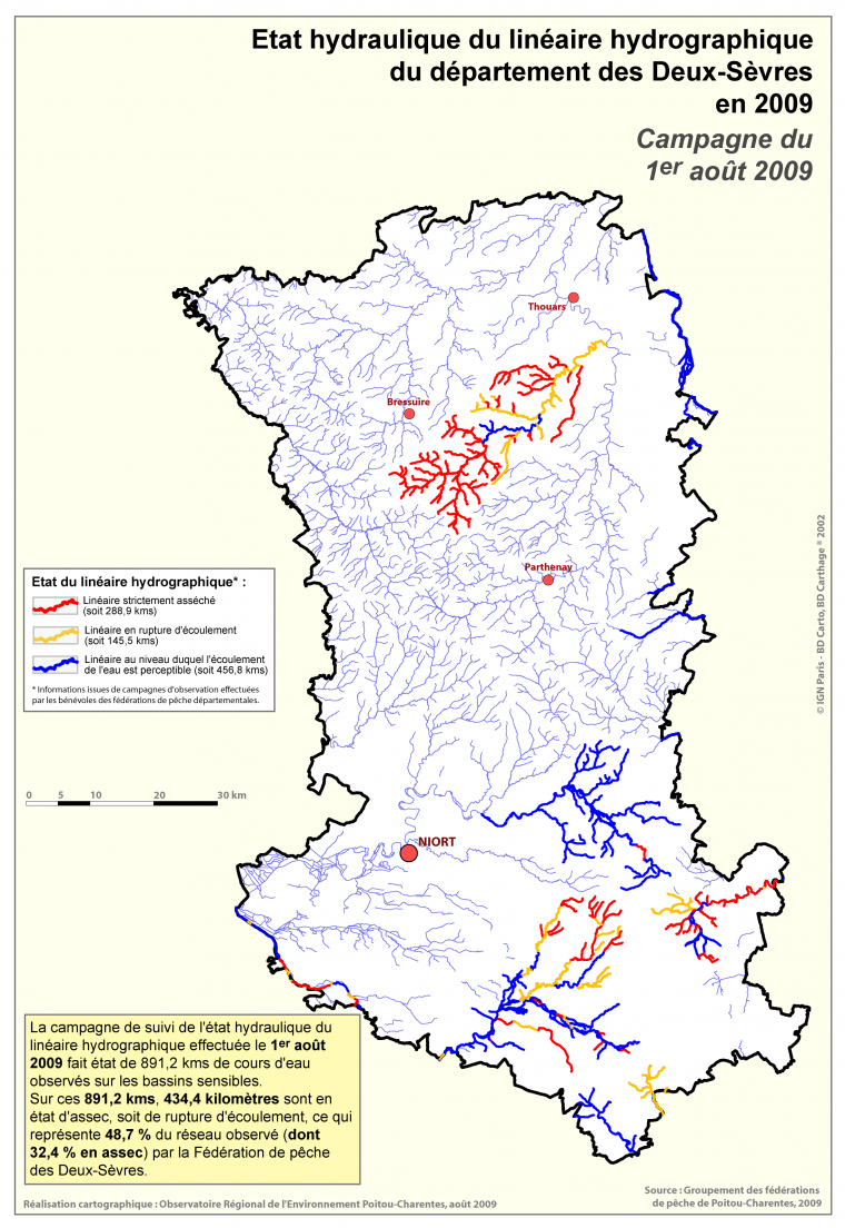 Etat hydraulique du linéaire hydrographique du département des Deux-Sèvres - Campagne du 1er août 2009