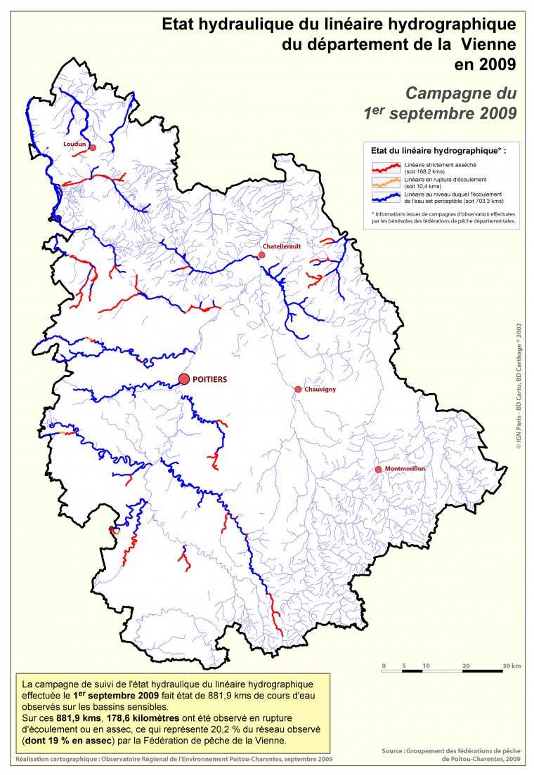 Etat hydraulique du linéaire hydrographique de la Vienne - Campagne du 1er septembre 2009