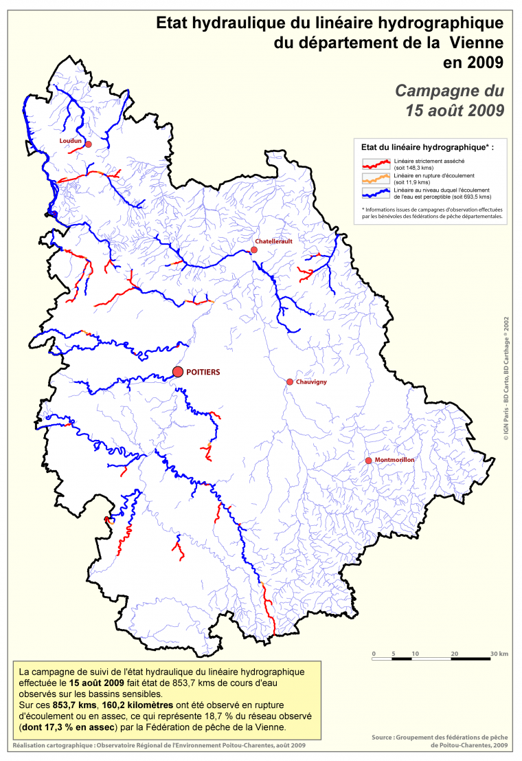 Etat hydraulique du linéaire hydrographique du département de la Vienne - Campagne du 15 août 2009