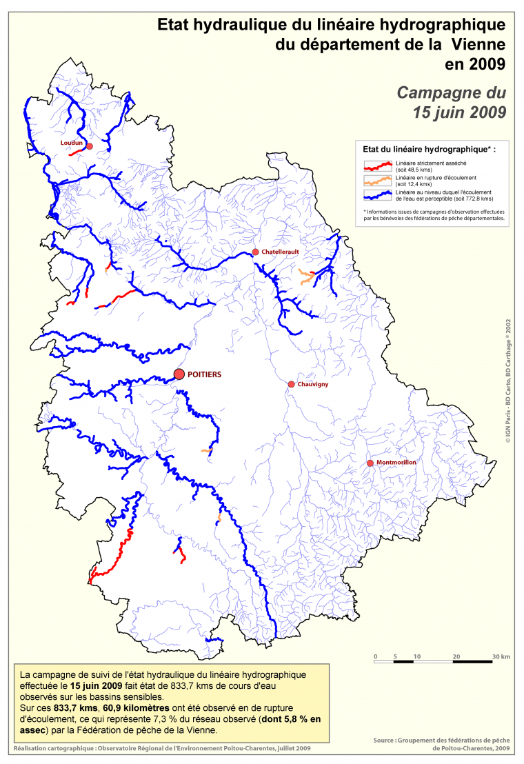 Etat hydraulique du linéaire hydrographique du département de la Vienne au 15 juin 2009