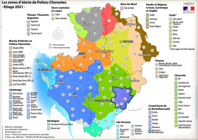 Les zones d'alerte en Poitou-Charentes pour l'année 2021