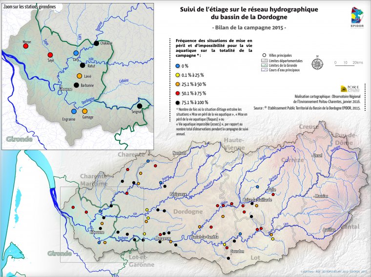 Suivi de l'étiage sur le réseau hydrographique du bassin de la Dordogne - Bilan de la campagne 2015