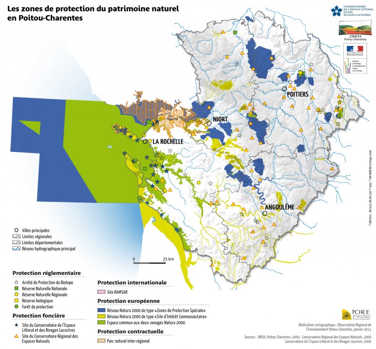Les zones de protection du patrimoine naturel en Poitou-Charentes en 2009