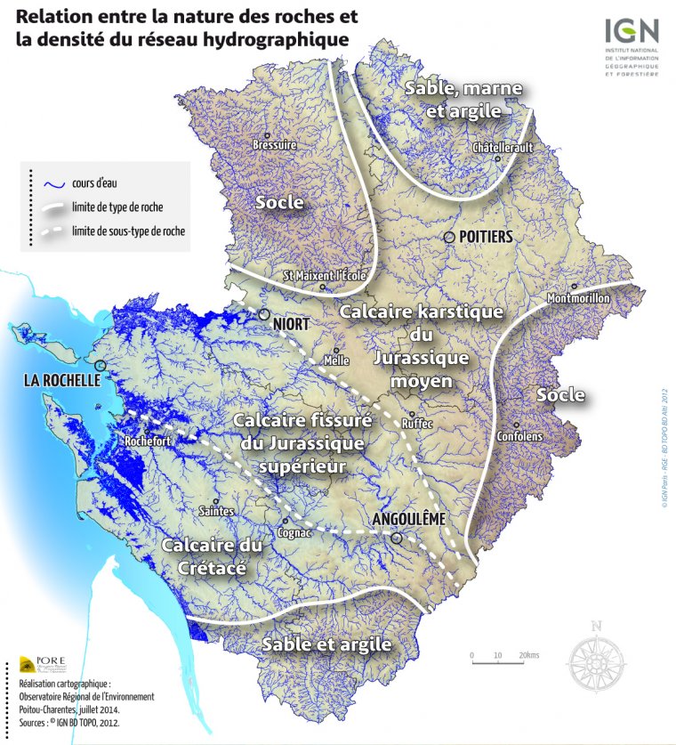 Relations entre la nature des roches et la densité du réseau hydrographique