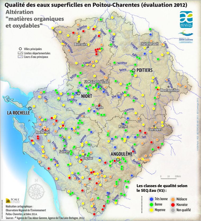 Qualité des eaux superficielles en Poitou-Charentes en 2012 - Altération "matières organiques et oxydables"