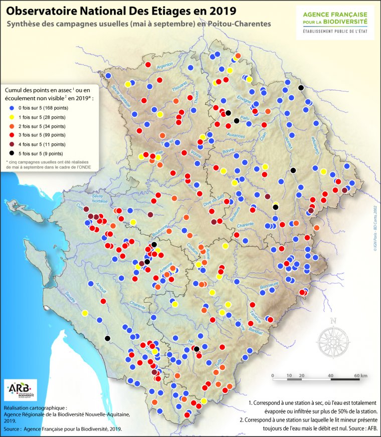 Synthèse des campagnes de suivi de l'écoulement des cours d'eau en Poitou-Charentes en 2019