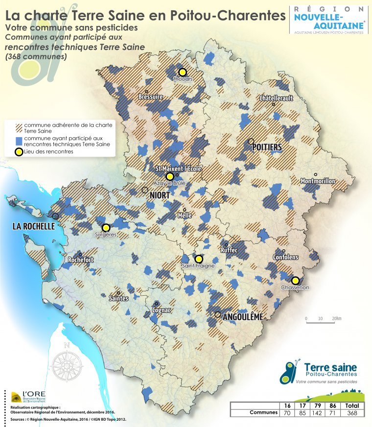 La Charte Terre Saine en Poitou-Charentes. Communes ayant participé aux rencontres techniques Terre Saine 2016.