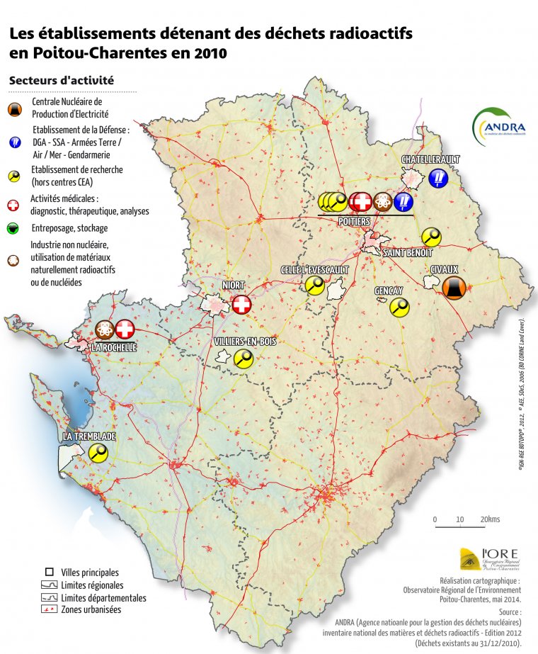 Les établissements détenant des déchets radioactifs en 2010