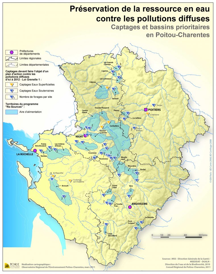 Les captages prioritaires pour l'alimentation en eau potable de Poitou-Charentes