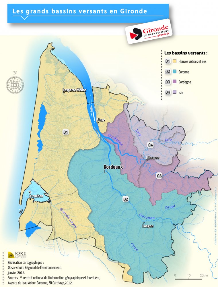 Les grands bassins versants en Gironde